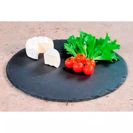 Tradineur - Plato de Pizarra - Forma Redondo - Platos Llanos de Piedra Natural para Servir Alimentos, quesos, Aperitivos - Ø 30