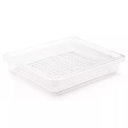 Tradineur - Bandeja frigorífica de almacenamiento con tapa y rejilla, plástico, reutilizable, descongelar alimentos, fabricado e