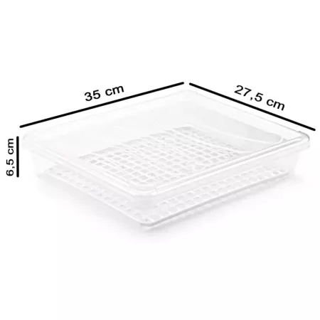 Tradineur - Bandeja frigorífica de almacenamiento con tapa y rejilla, plástico, reutilizable, descongelar alimentos, fabricado e