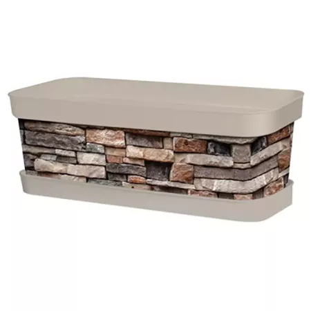Tradineur - Jardinera de plástico con plato, modelo Piedra, polipropileno, tiesto, macetero, recipiente para plantas, fabricada
