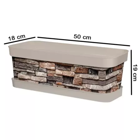 Tradineur - Jardinera de plástico con plato, modelo Piedra, polipropileno, tiesto, macetero, recipiente para plantas, fabricada
