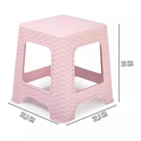 Tradineur - Taburete de plástico Rattan, imitación de mimbre, banqueta multiusos, cocina, salón, fabricado en España (Rosa palo