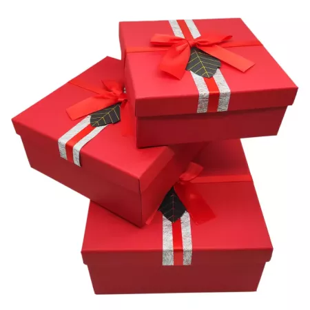 Set 3 Cajas Regalo Rojas con Lazo para Cumpleaños y Navidad Set 3 Cajas Regalo Rojas con Lazo para Cumpleaños y Navidad