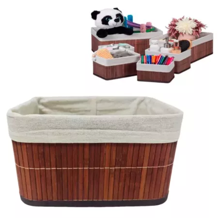 Tradineur - Cesta rectangular de bambú, incluye forro interior de tela extraíble y lavable, ligera, organización del hogar (Colo Tradineur - Cesta rectangular de bambú, incluye forro interior de tela extraíble y lavable, ligera, organización del hogar (Colo