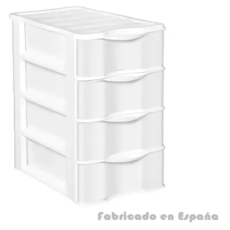Tradineur - Cajonera de plástico A4, modelo Wagon, 4 cajones, torre almacenaje multiusos, oficina, hogar, fabricada en España (B Tradineur - Cajonera de plástico A4, modelo Wagon, 4 cajones, torre almacenaje multiusos, oficina, hogar, fabricada en España (B