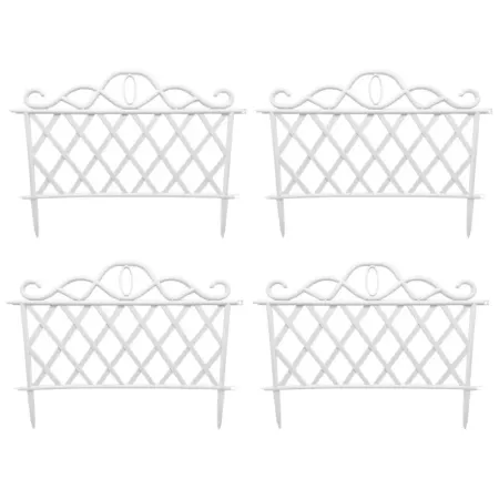 Tradineur - Pack de 4 vallas de plástico decorativas de jardín, borde para césped, plantas, flores, decoración de exterior (Blan