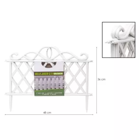 Tradineur - Pack de 4 vallas de plástico decorativas de jardín, borde para césped, plantas, flores, decoración de exterior (Blan