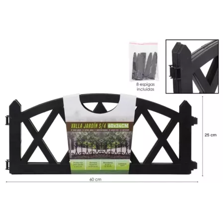 Tradineur - Pack de 4 vallas de plástico decorativas de jardín, borde para césped, plantas, flores, decoración de exterior (Negr