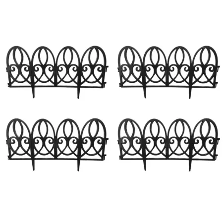 Tradineur - Pack de 4 vallas de plástico decorativas de jardín, borde para césped, plantas, flores, decoración de exterior (Negr
