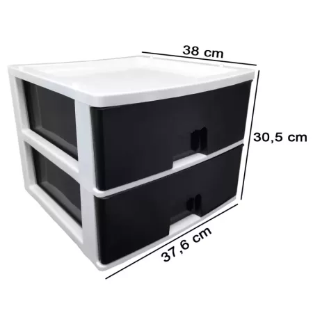 Tradineur - Cajonera de plástico, modelo HG, 2 cajones negros, torre almacenaje multiusos, oficina, hogar, fabricada en España ( Tradineur - Cajonera de plástico, modelo HG, 2 cajones negros, torre almacenaje multiusos, oficina, hogar, fabricada en España (