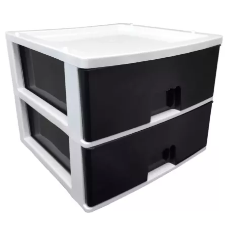 Tradineur - Cajonera de plástico, modelo HG, 2 cajones negros, torre almacenaje multiusos, oficina, hogar, fabricada en España ( Tradineur - Cajonera de plástico, modelo HG, 2 cajones negros, torre almacenaje multiusos, oficina, hogar, fabricada en España (