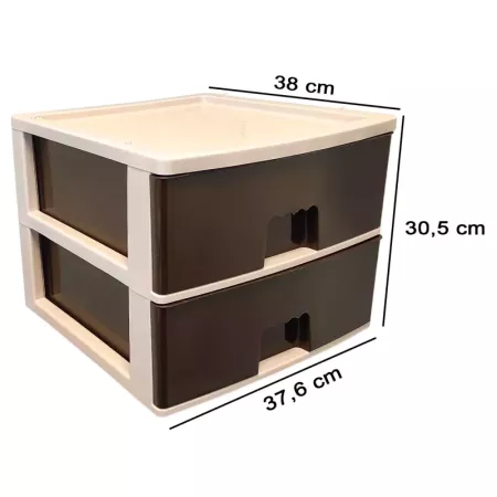 Tradineur - Cajonera de plástico, modelo HG, 2 cajones wengué, torre almacenaje multiusos, oficina, hogar, fabricada en España (