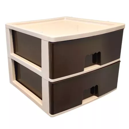 Tradineur - Cajonera de plástico, modelo HG, 2 cajones wengué, torre almacenaje multiusos, oficina, hogar, fabricada en España (