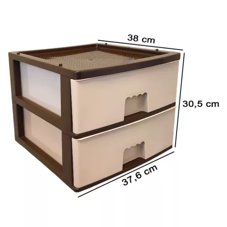 Tradineur - Cajonera de plástico, modelo HG, 2 cajones beige, torre almacenaje multiusos, oficina, hogar, fabricada en España (W Tradineur - Cajonera de plástico, modelo HG, 2 cajones beige, torre almacenaje multiusos, oficina, hogar, fabricada en España (W