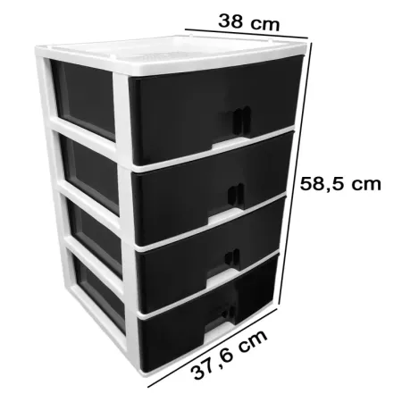 Tradineur - Cajonera de plástico, modelo HG, 4 cajones negros, torre almacenaje multiusos, oficina, hogar, fabricada en España ( Tradineur - Cajonera de plástico, modelo HG, 4 cajones negros, torre almacenaje multiusos, oficina, hogar, fabricada en España (