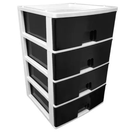 Tradineur - Cajonera de plástico, modelo HG, 4 cajones negros, torre almacenaje multiusos, oficina, hogar, fabricada en España ( Tradineur - Cajonera de plástico, modelo HG, 4 cajones negros, torre almacenaje multiusos, oficina, hogar, fabricada en España (