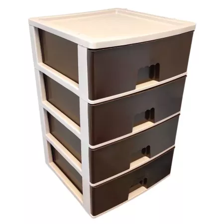 Tradineur - Cajonera de plástico, modelo HG, 4 cajones wengué, torre almacenaje multiusos, oficina, hogar, fabricada en España (
