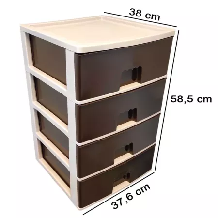 Tradineur - Cajonera de plástico, modelo HG, 4 cajones wengué, torre almacenaje multiusos, oficina, hogar, fabricada en España (