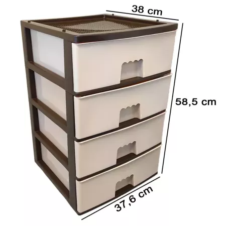 Tradineur - Cajonera de plástico, modelo HG, 4 cajones beige, torre almacenaje multiusos, oficina, hogar, fabricada en España (W