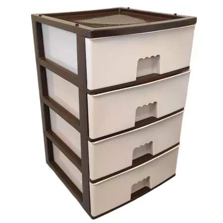 Tradineur - Cajonera de plástico, modelo HG, 4 cajones beige, torre almacenaje multiusos, oficina, hogar, fabricada en España (W