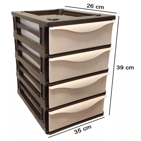 Tradineur - Cajonera de plástico, modelo HG, 4 cajones, torre almacenaje multiusos, oficina, hogar, fabricada en España (Wengué