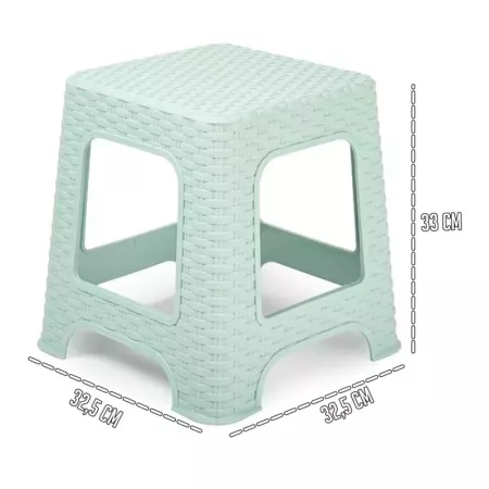 Tradineur - Taburete de plástico Rattan, imitación de mimbre, banqueta multiusos, cocina, salón, fabricado en España (Verde past