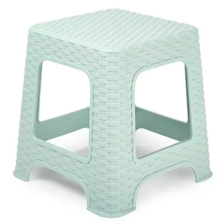 Tradineur - Taburete de plástico Rattan, imitación de mimbre, banqueta multiusos, cocina, salón, fabricado en España (Verde past