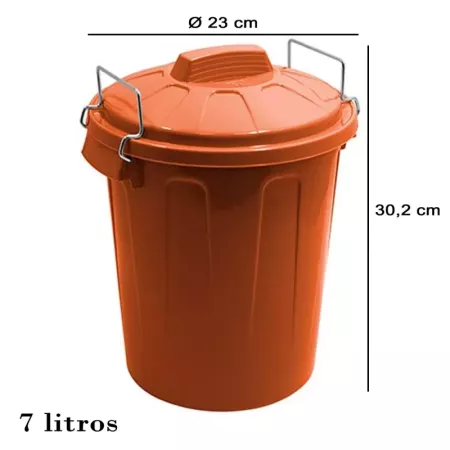 Cubo de basura plástico 7L marrón con tapa y asas metálicas Cubo de basura plástico 7L marrón con tapa y asas metálicas