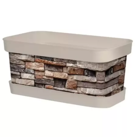 Tradineur - Jardinera de plástico con plato, modelo Piedra, polipropileno, tiesto, macetero, recipiente para plantas, fabricada