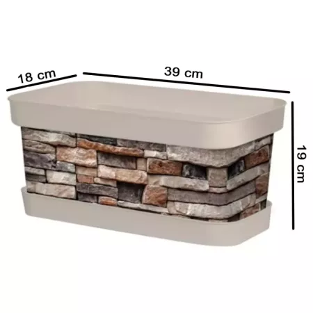 Tradineur - Jardinera de plástico con plato, modelo Piedra, polipropileno, tiesto, macetero, recipiente para plantas, fabricada