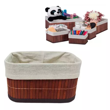 Cesta rectangular de bambú con forro extraíble caoba