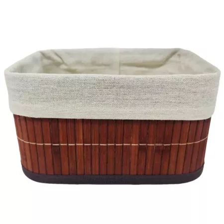 Cesta rectangular de bambú caoba con forro lavable 22x17x12 cm