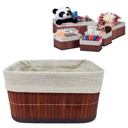 Cesta rectangular de bambú caoba con forro lavable 22x17x12 cm