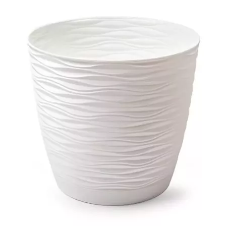 Maceta redonda con plato diseño Wind 17 cm color blanco roto ideal para jardín terraza o balcón