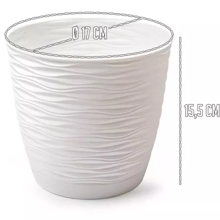 Maceta redonda Wind 17 cm blanco roto para jardín y terraza Maceta redonda Wind 17 cm blanco roto para jardín y terraza