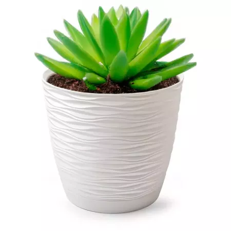 Maceta redonda Wind 17 cm blanco roto para jardín y terraza Maceta redonda Wind 17 cm blanco roto para jardín y terraza