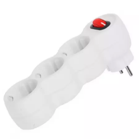 Ladrón Schuko 3 Tomas con Interruptor y Protección Infantil Blanca Ladrón Schuko 3 Tomas con Interruptor y Protección Infantil Blanca