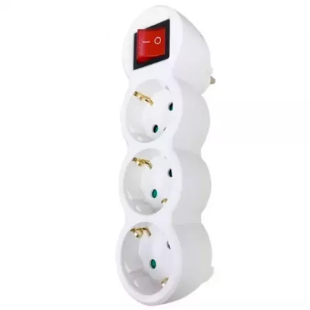 Ladrón Schuko 3 Tomas con Interruptor y Protección Infantil Blanca Ladrón Schuko 3 Tomas con Interruptor y Protección Infantil Blanca