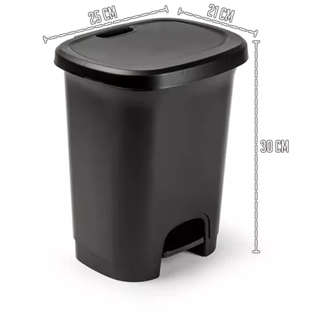 Cubo de basura negro 8L con pedal, compacto y práctico