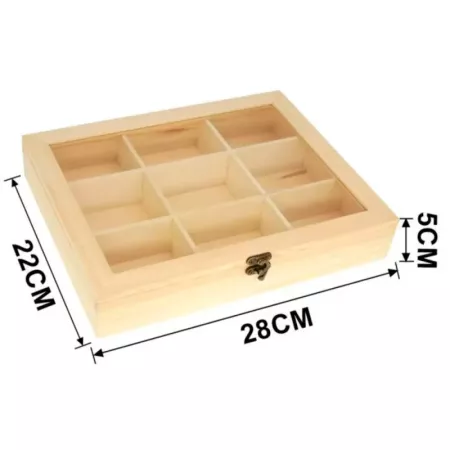 Caja de Madera con Tapa de Cristal para Joyas 9 Compartimentos Caja de Madera con Tapa de Cristal para Joyas 9 Compartimentos
