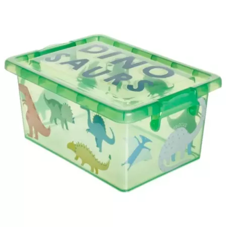 Caja Plástico 7,5L Dinosaurios Verde con Cierres Laterales