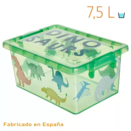 Caja Plástico 7,5L Dinosaurios Verde con Cierres Laterales