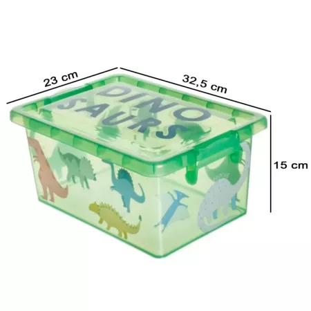 Caja Plástico 7,5L Dinosaurios Verde con Cierres Laterales