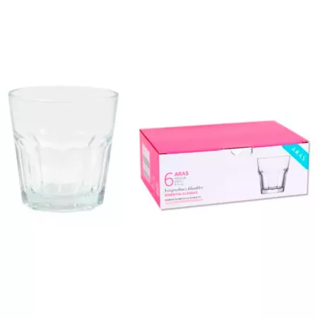 Vasos de Cristal Aras x6, 200 ml, diseño facetado y duradero Vasos de Cristal Aras x6, 200 ml, diseño facetado y duradero