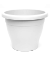 Tradineur - Maceta de plástico tipo "mediterránea", de color blanco, y con 34 cm de diámetro y 28,5 cm de alto, ideal tanto para interior como exterior. Jardinera alta con agujeros para drenar agua