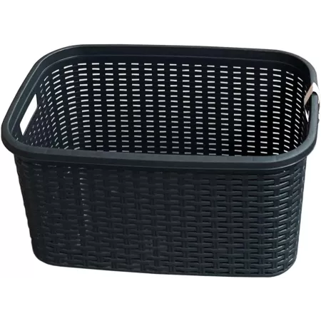 Cesta Colada Rectangular de plástico - Fabricado en España - Capacidad de 35 litros - Estilo Mimbre - 53,5 x 36 x 26,5 cm - Color Antracita