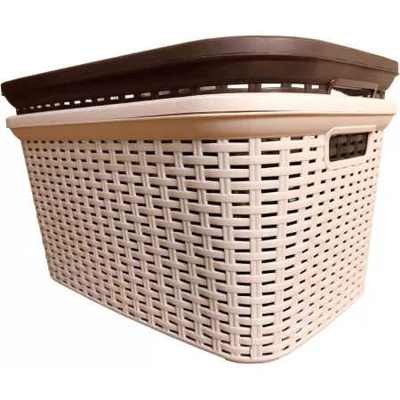 Cesta Colada Rectangular de plástico - Fabricado en España - Capacidad de 35 litros - Estilo Mimbre - 53,5 x 36 x 26,5 cm - Color Antracita
