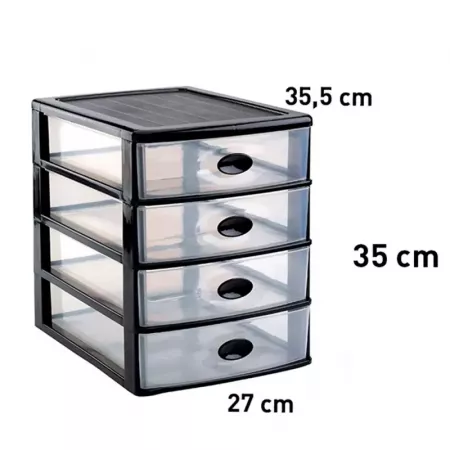 Cajonera Sobremesa 4 Cajones Transparente con Asa, Calidad Cajonera Sobremesa 4 Cajones Transparente con Asa, Calidad