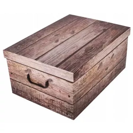 Caja Plegable Reciclada con Asas, Madera Oscura 51x37x24 cm Caja Plegable Reciclada con Asas, Madera Oscura 51x37x24 cm