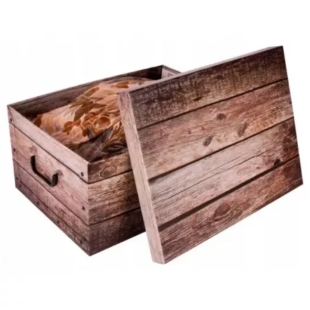 Caja Plegable Reciclada con Asas, Madera Oscura 51x37x24 cm Caja Plegable Reciclada con Asas, Madera Oscura 51x37x24 cm
